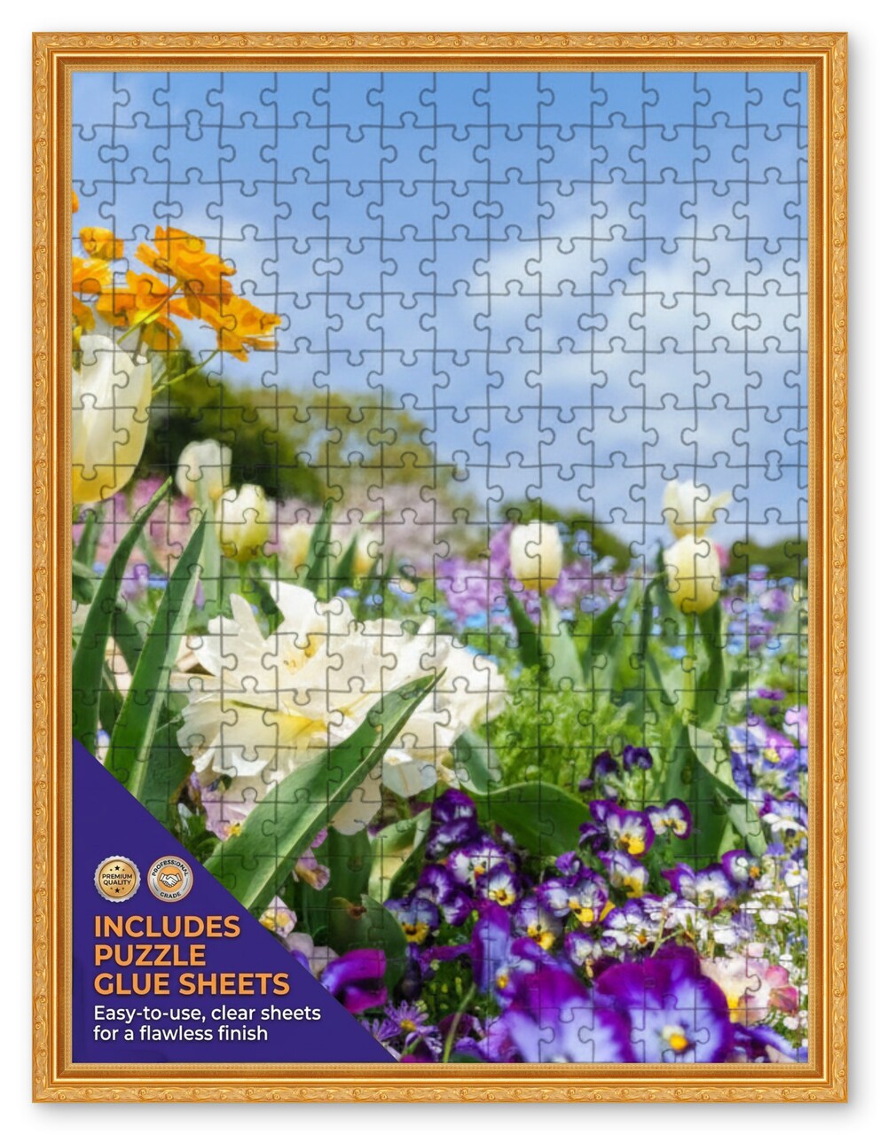 CustomPictureFrames.com Solid Wood Round Mat Puzzle Frame - Multiple Sizes - Black Precision-Cut Mat - Adhesive Preservation Sheets - Assembled in USA Made in the USA